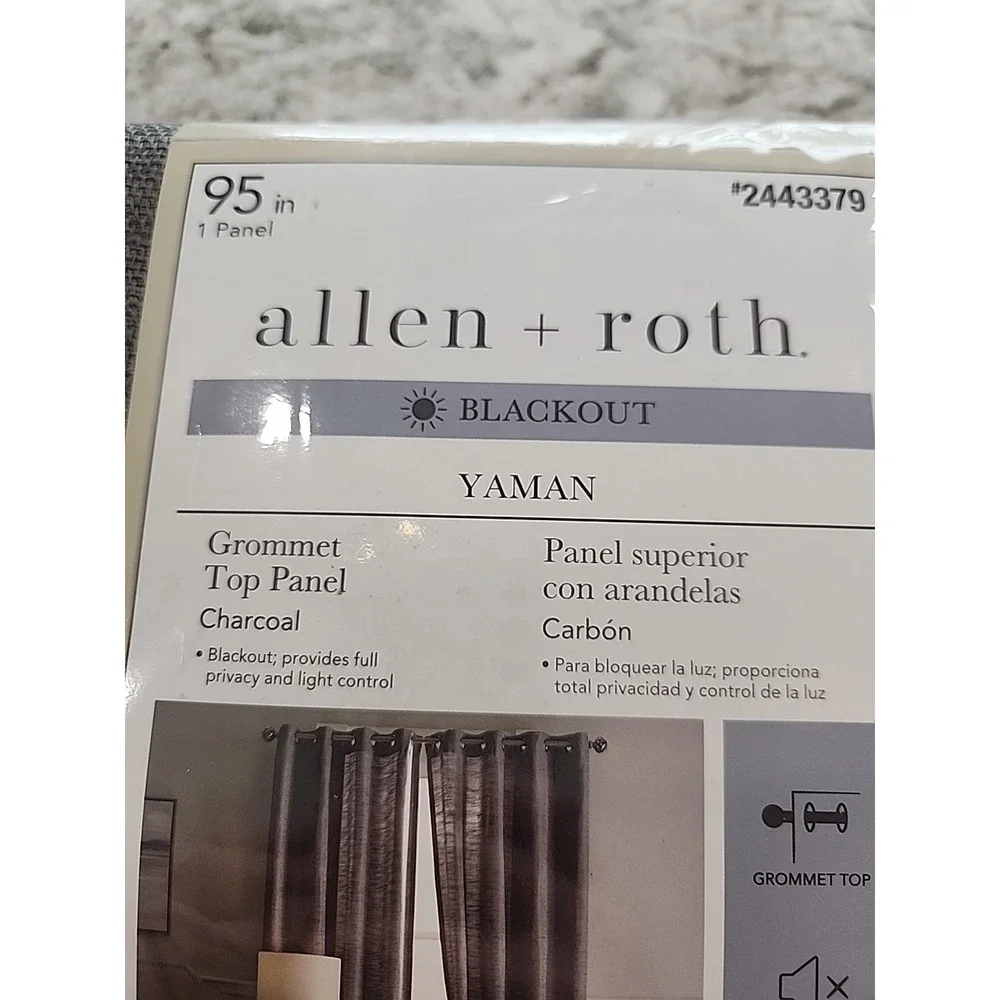 Allen Roth Blackout Yaman Grommet Top‎ Panel Charcoal 50x95in